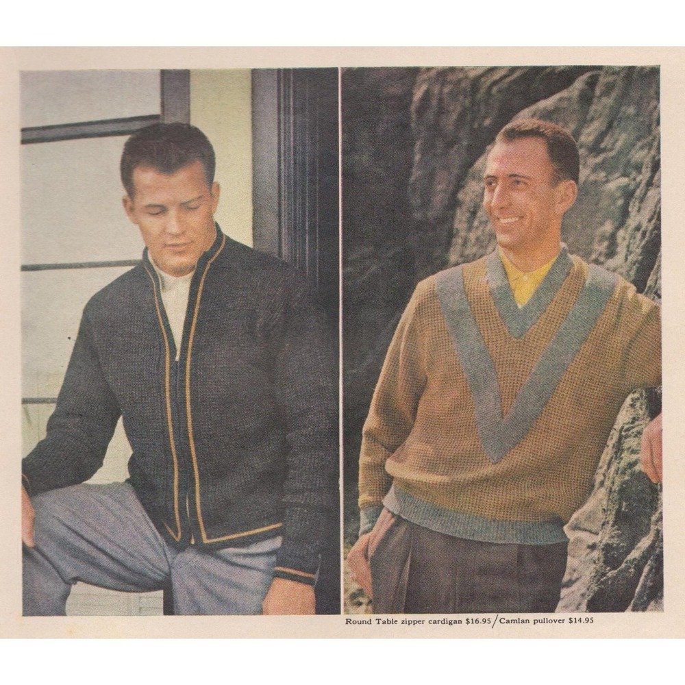 Vintage 1960 Jantzen Sweater Frank Gifford Bob Cousy Chain Mail Knit Print Ad